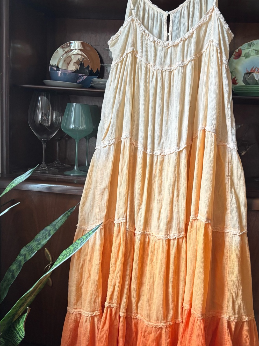 Anthropologie Soft Orange/Peach Ombré Tiered Maxi Dress—PLEASE READ - Picture 2 of 9